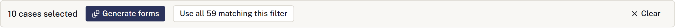 The batch action bar after selecting cases