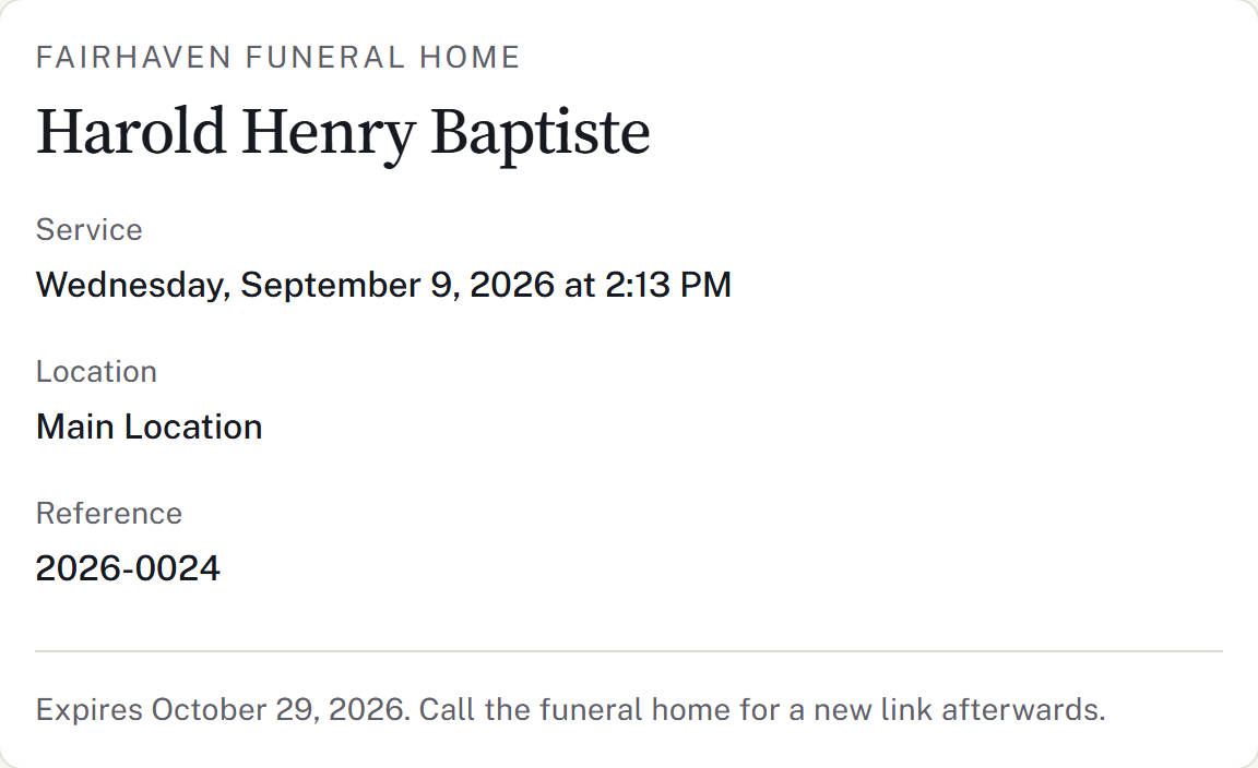 Case details and the link expiry date on the family page
