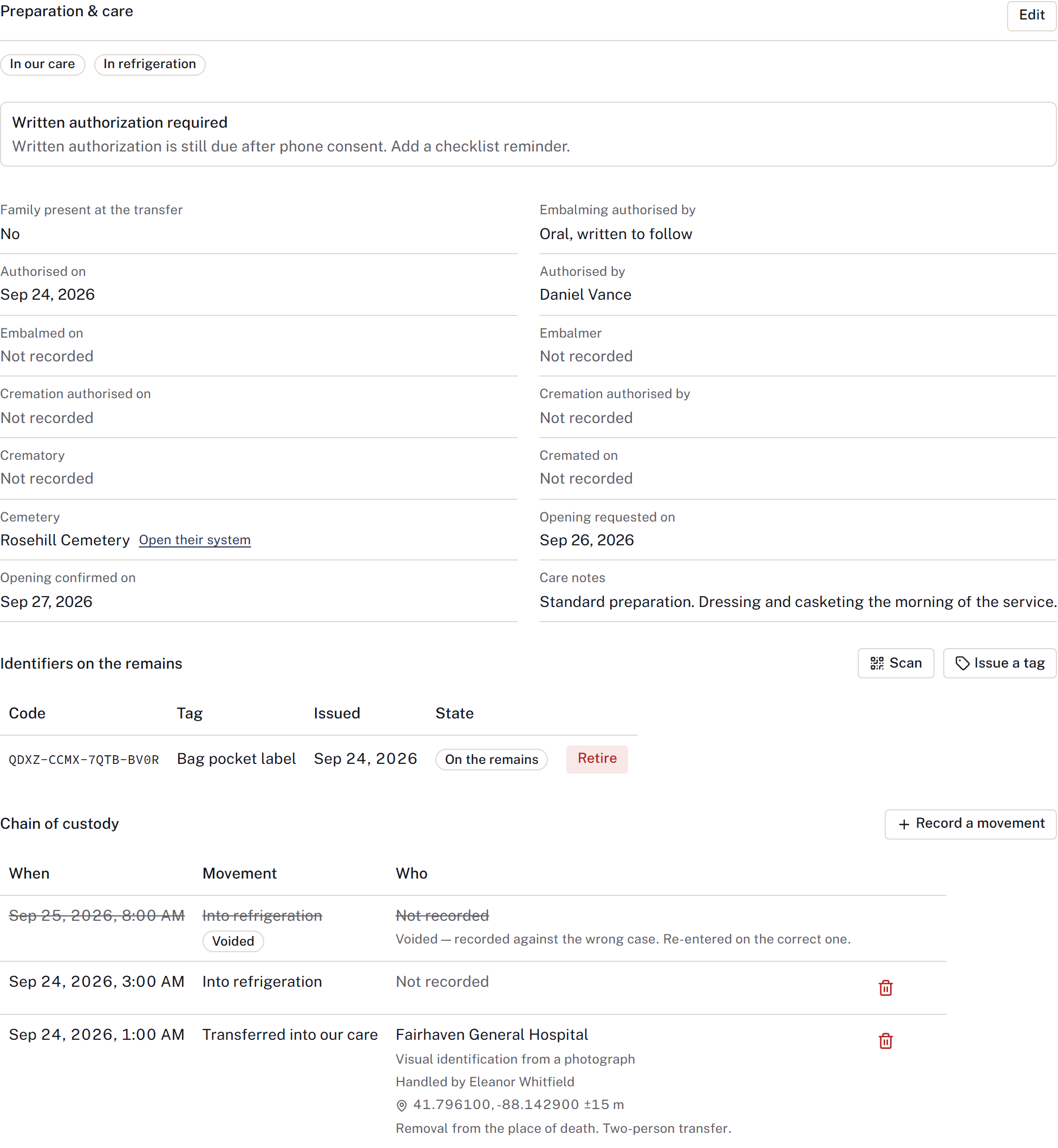 Preparation details in the case record