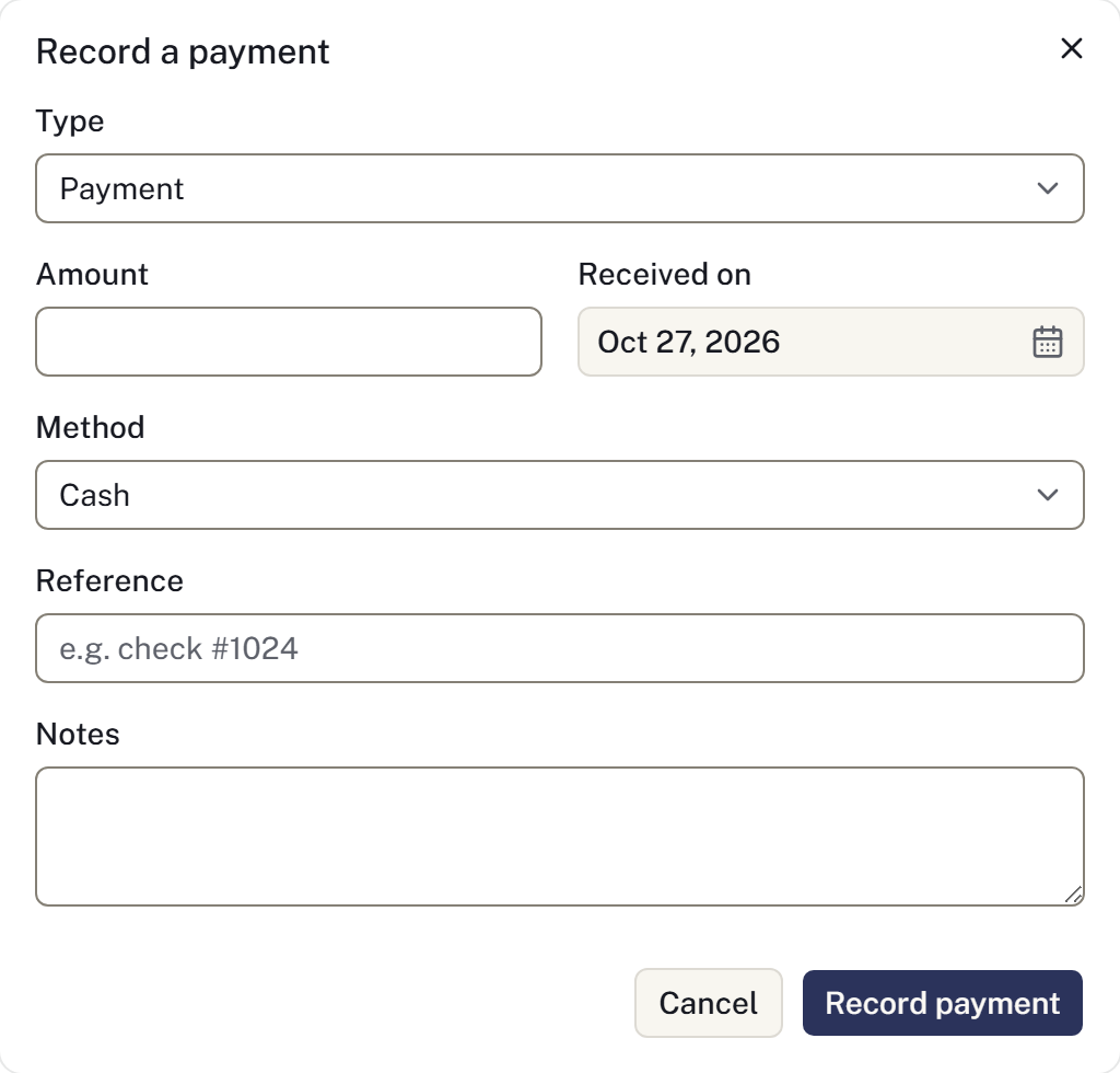 Payment entry dialog