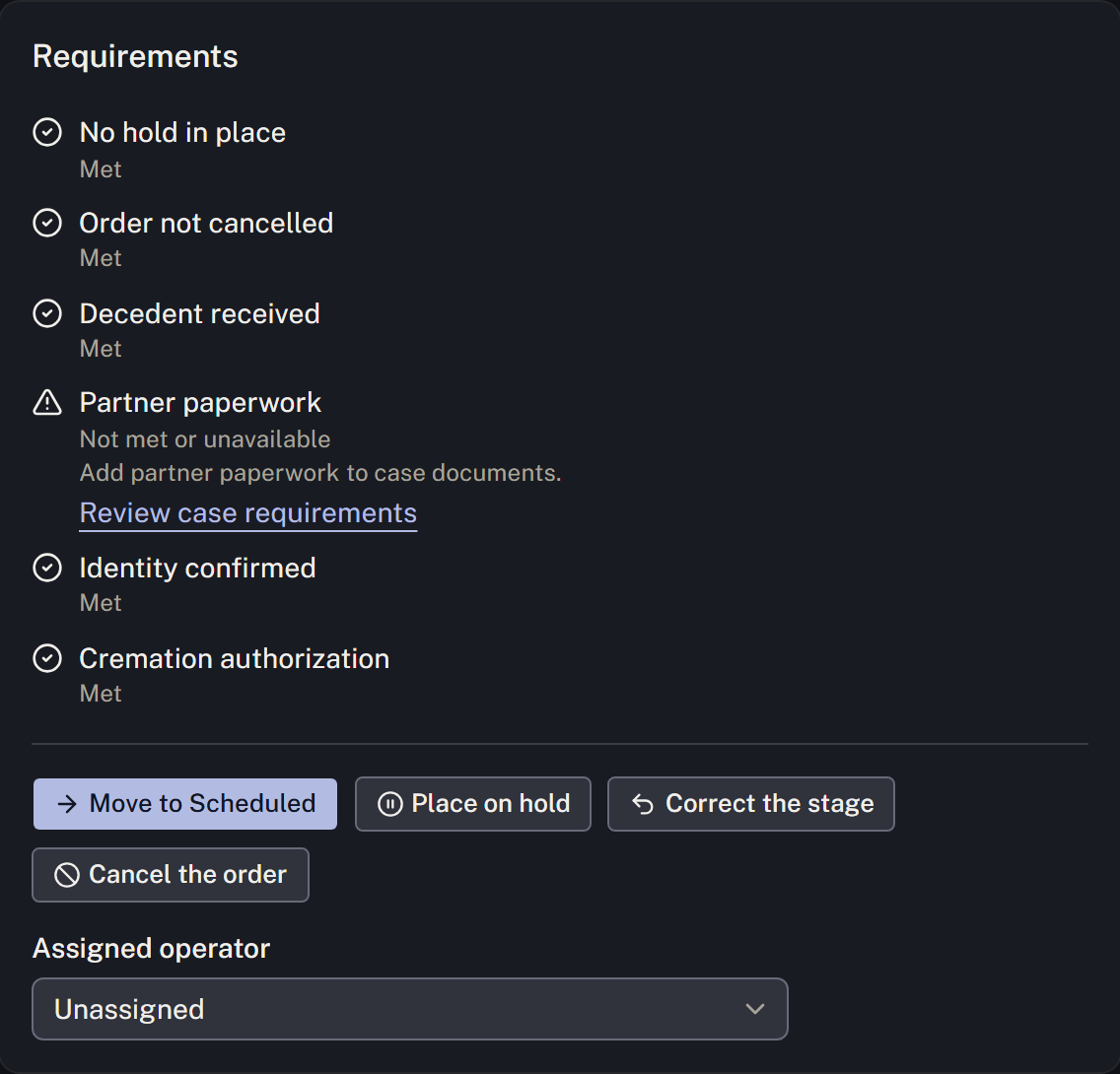 The order explains the requirement and links to the relevant case section