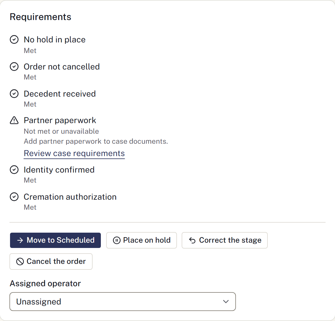 The order explains the requirement and links to the relevant case section